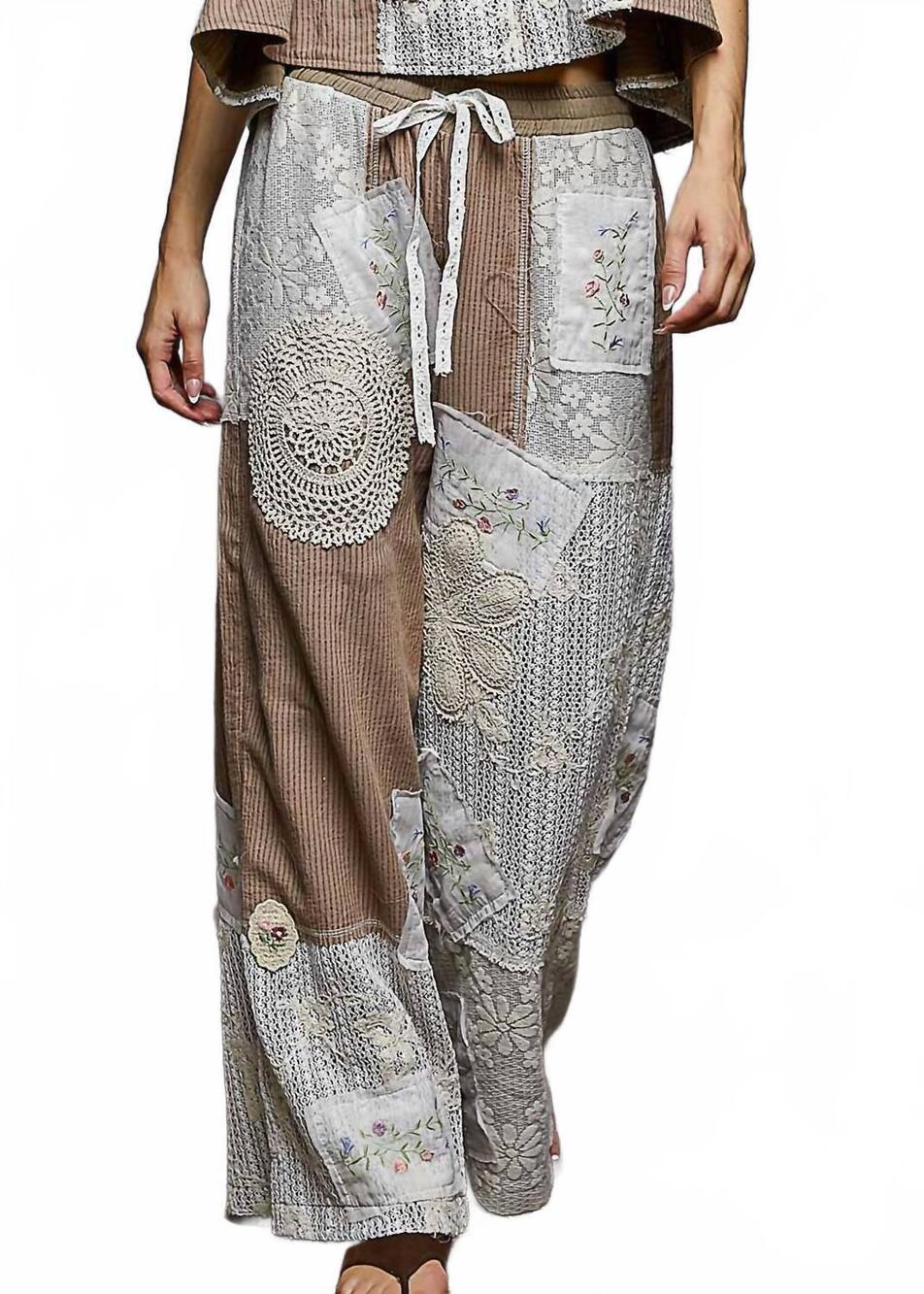 NEW POL women's lacey woven pants in beige